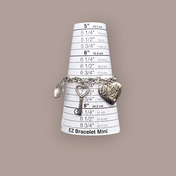 Guess Heart Key Cross Silver Charm Bracelet with Rhinestones - Picture 4 of 10